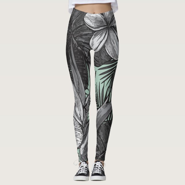 Leggings Patrón Hawaiano floral con verde claro (Anverso)