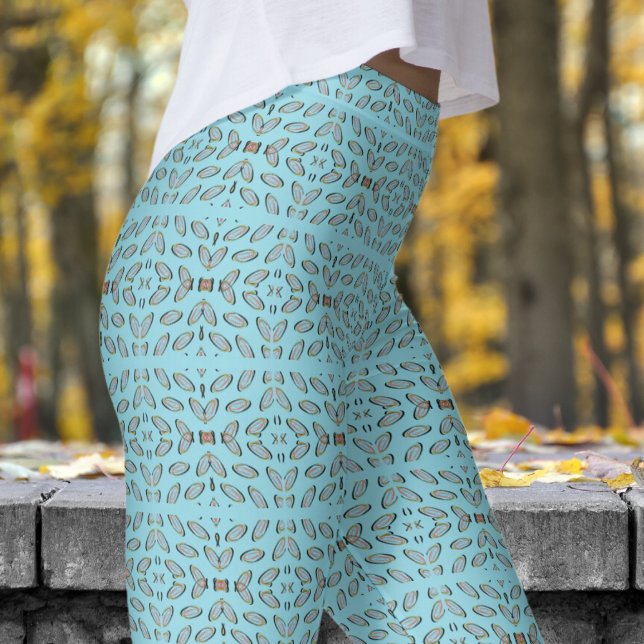 Leggings Patrón Helix con reflejo azul de moda (Chic Blue Mirrored Helix Pattern Leggings)