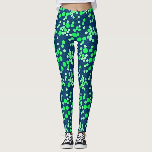 Leggings Patrón hexagonal 02b.Green DBlue BG (Anverso)