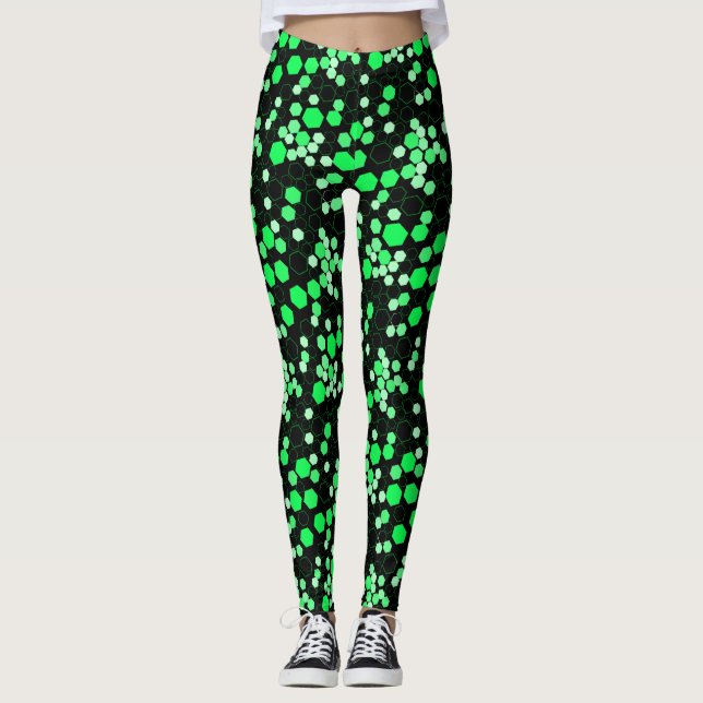 Leggings Patrón hexagonal 02b.Negro verde BG (Anverso)