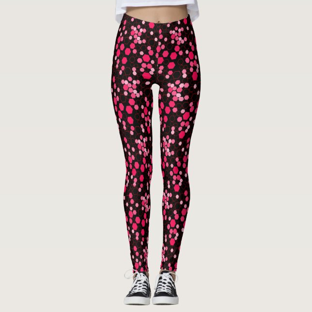 Leggings Patrón hexagonal 03b.BG negro rosa (Anverso)