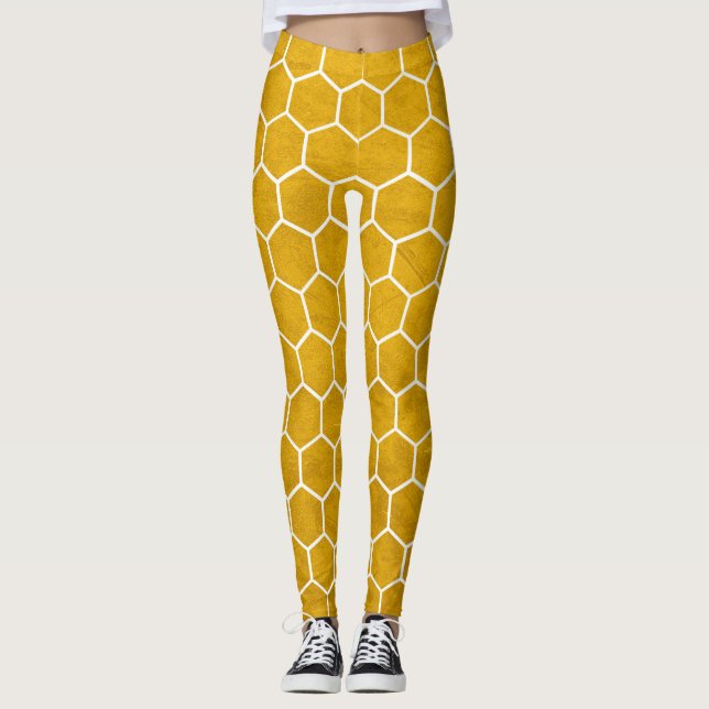 Leggings Patrón hexagonal exagerado amarillo (Anverso)