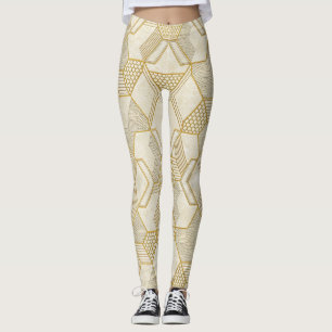 Leggings Patrón hexagonal orgánico moderno Crema y beige