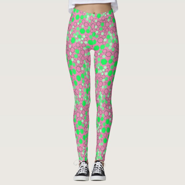 Leggings Patrón hexágono 02b.BG rosa verde (Anverso)