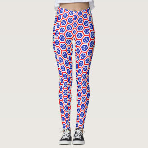 Leggings Patrón hexágono rojo blanco y azul