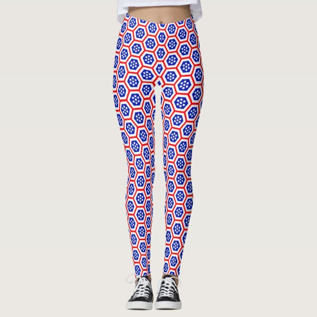Leggings Patrón hexágono rojo blanco y azul (Anverso)