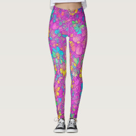Leggings Patrón hippie de Boho rosa floral bonito