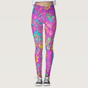 Leggings Patrón hippie de Boho rosa floral bonito
