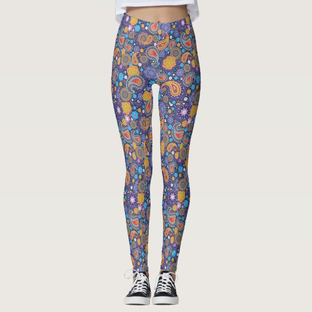 Leggings Patrón Hippie Paisley de los años 70 retro (Anverso)