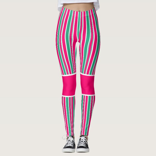 Leggings Patrón horizontal rayado rojo-verde (Anverso)