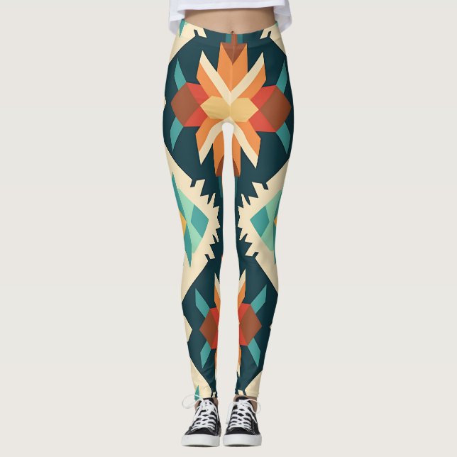 Leggings Patrón Ikat de diamante retro (Anverso)