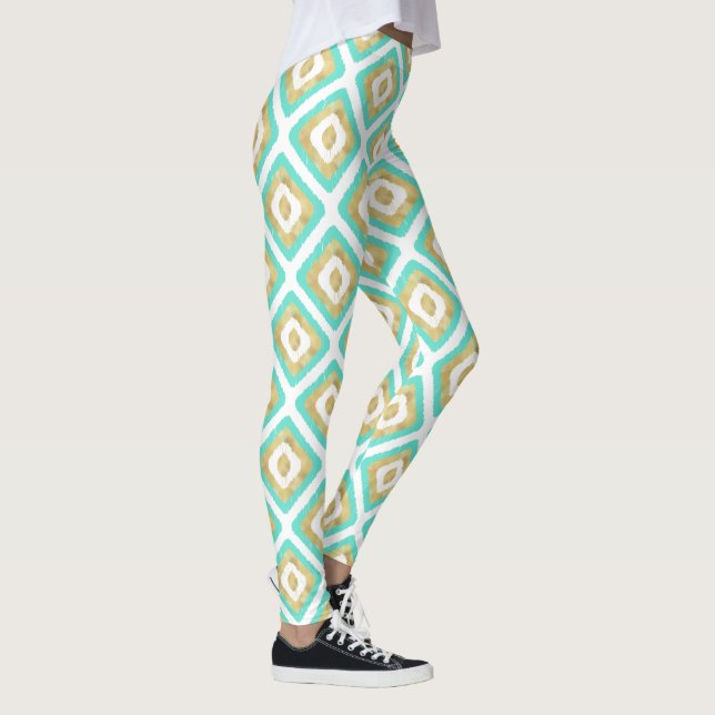 Leggings Patrón Ikat de Moda Oro y Turquesa (Derecha)