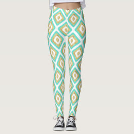 Leggings Patrón Ikat de Moda Oro y Turquesa