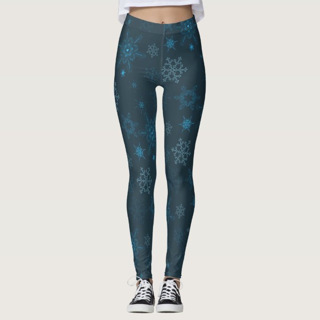 Leggings Patrón ininterrumpido de invierno de copo de nieve (Anverso)