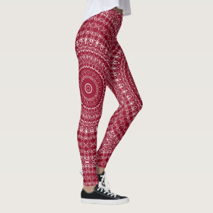 Leggings Patrón Intrincado de Mandala Burgundy y Blanco