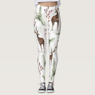 Leggings Patrón Invernal Ciervos Y Agujas De Abeto