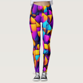 Leggings Patrón isométrico violeta amarillo 3D de trazo mod