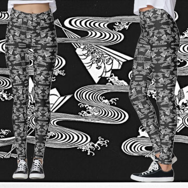 Leggings "Patrón japonés de fans" en blanco y negro (Subido por el creador)