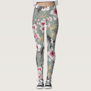 Leggings Patrón japonés de flores de cerezo rosa bonito