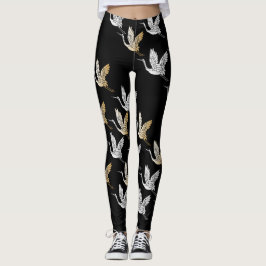 Leggings Patrón japonés de gránulos dorados de plata negra