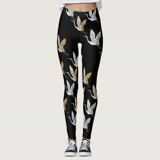 Leggings Patrón japonés de gránulos dorados de plata negra (Anverso)