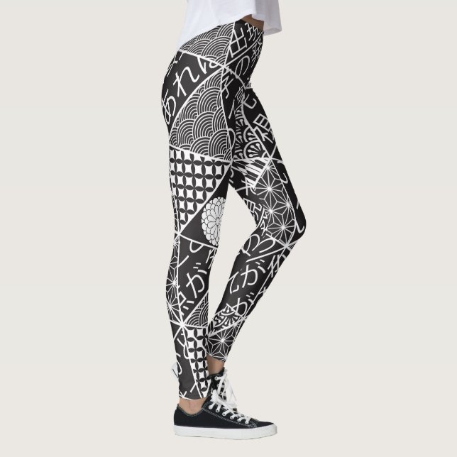 Leggings Patrón japonés moderno de mosaico blanco negro  (Derecha)