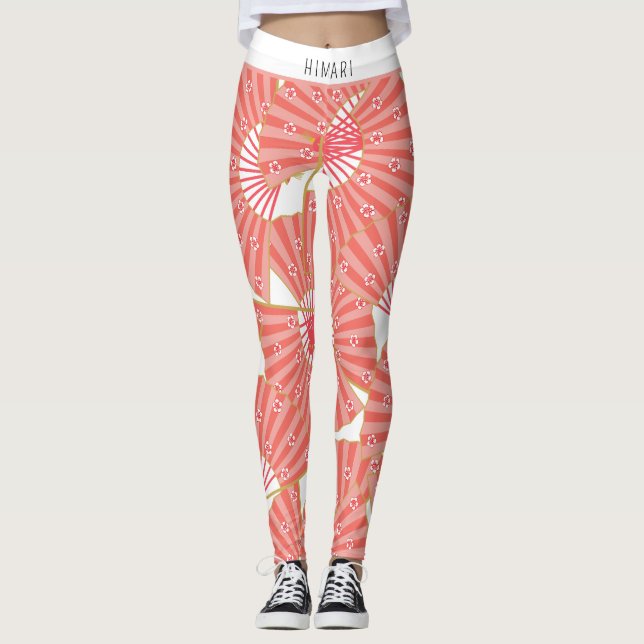 Leggings Patrón Japonés Rosa y Blanco (Anverso)