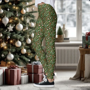 Leggings Patrón juguetón de caramelo de jengibre festivo ve