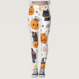 Leggings Patrón Kawaii de Halloween con Calabazas Adorables