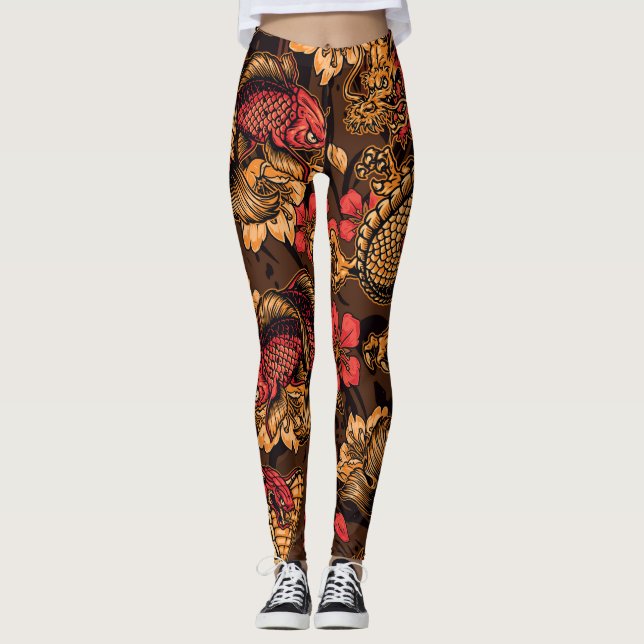 Leggings Patrón koi del dragón japonés. (Anverso)