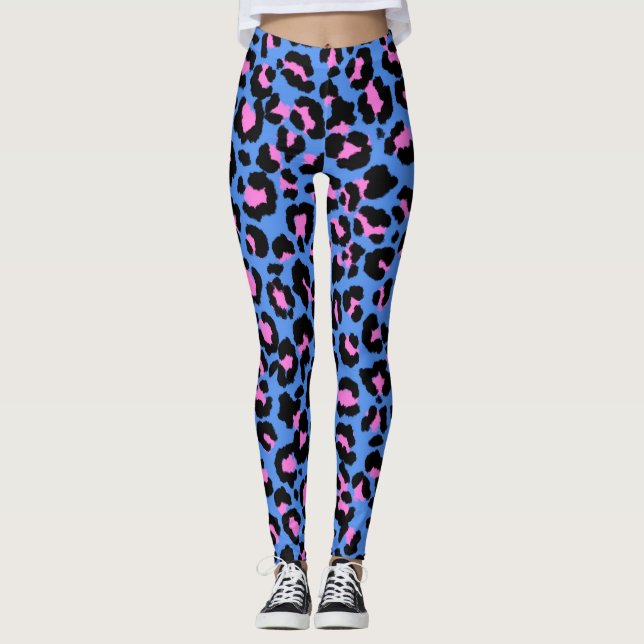 Leggings Patrón leopardo en frambuesa sobre azul eléctrico (Anverso)