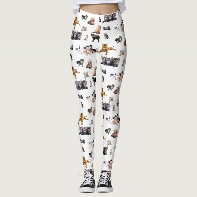 Leggings Patrón lindo con fotografías de gatos y gatitos (Anverso)