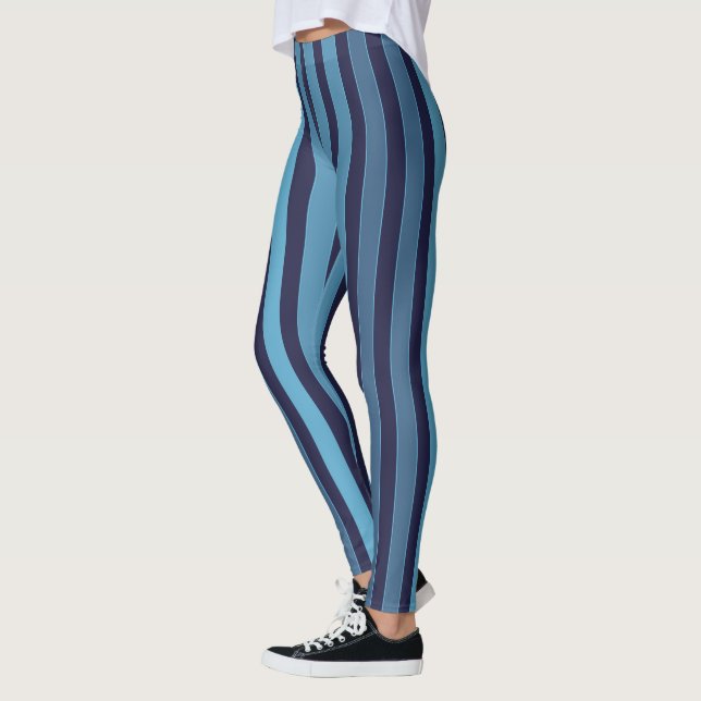 Leggings Patrón liso rayado azul retro (Izquierda)