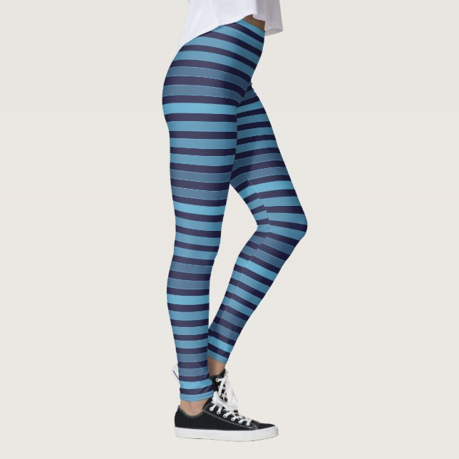 Leggings Patrón liso rayado azul retro (Derecha)