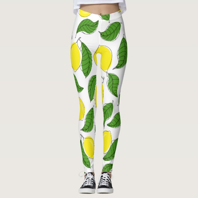 Leggings Patrón luminoso de hojas verdes (Anverso)