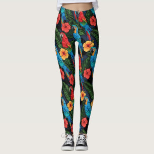 Leggings Patrón Macaw E Hibiscus