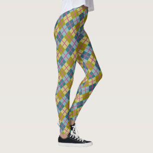 Leggings Patrón magenta amarillo dorado azul verde azulado