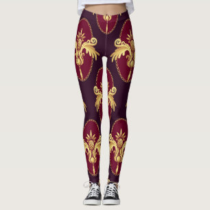 Leggings Patrón magenta del compás de oro barroco