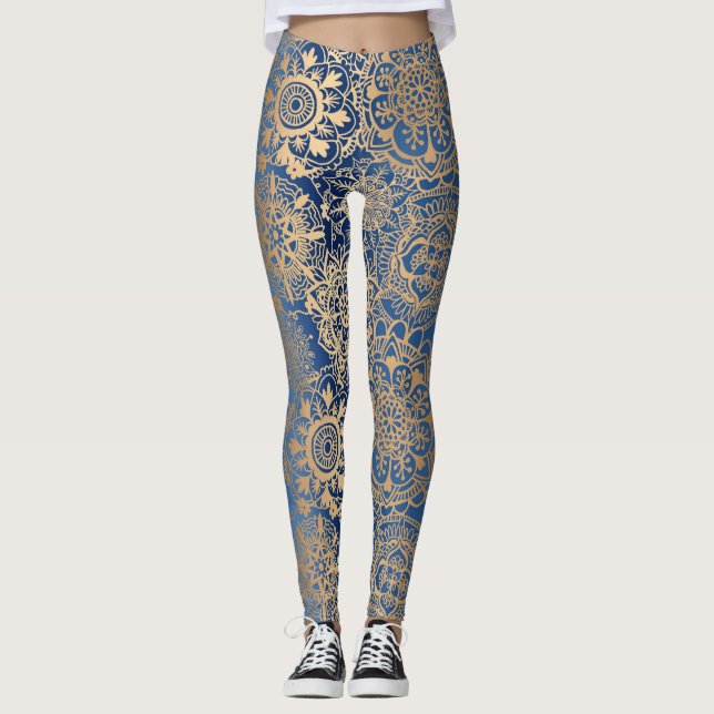 Leggings Patrón Mandala azul y dorado (Anverso)