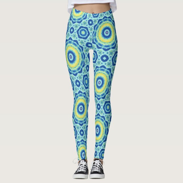 Leggings Patrón Mandala de tinte azul - Piernas (Anverso)