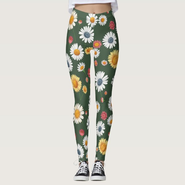 Leggings Patrón margarita y floral de girasol sin foco (Anverso)