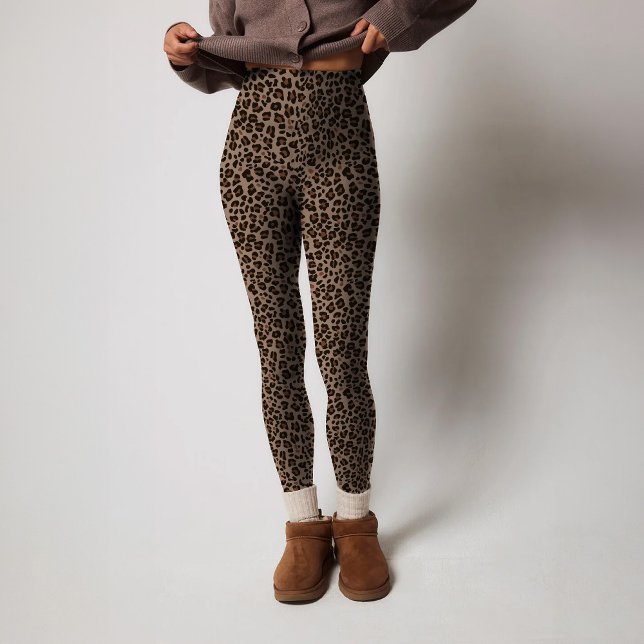 Leggings Patrón marrón oscuro de piel de leopardo animal mo (Modern animal leopard skin dark brown pattern printed design.)