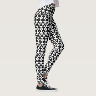 Leggings Patrón marroquí de damasco de Ikat, negro y blanco