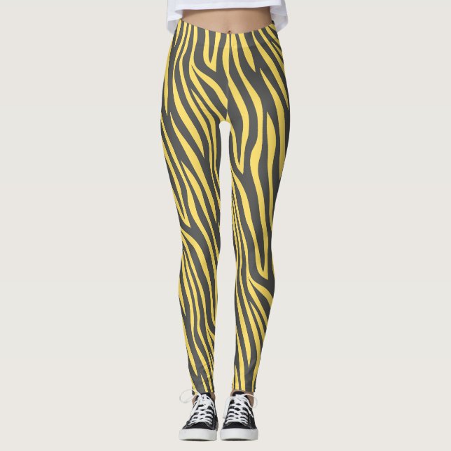 Leggings Patrón mínimo amarillo de la marina de cebra (Anverso)