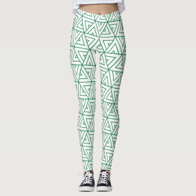 Leggings Patrón mínimo blanco verde hexagonal (Anverso)