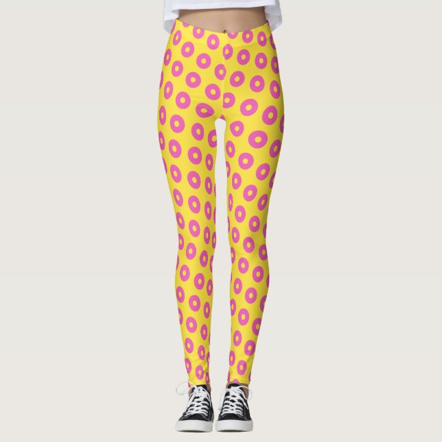 Leggings Patrón mínimo de círculo amarillo rosado (Anverso)