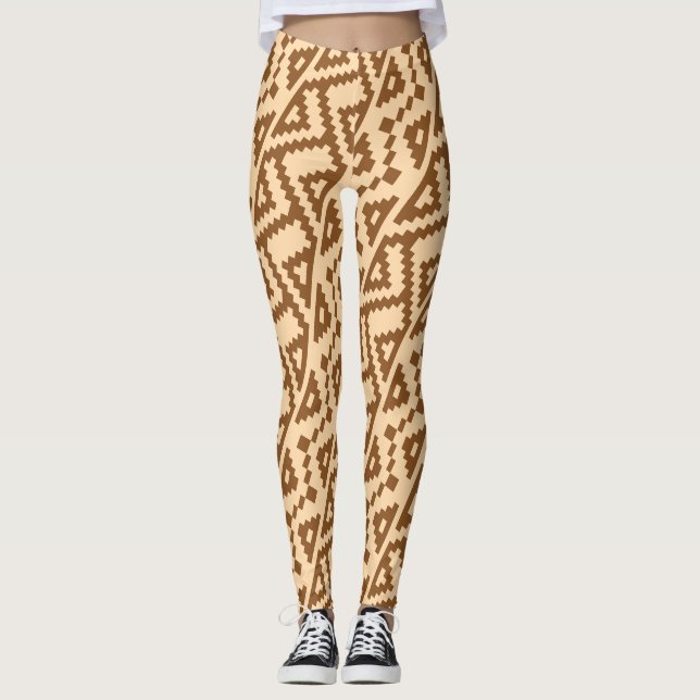 Leggings Patrón mínimo de color beige marrón africano (Anverso)