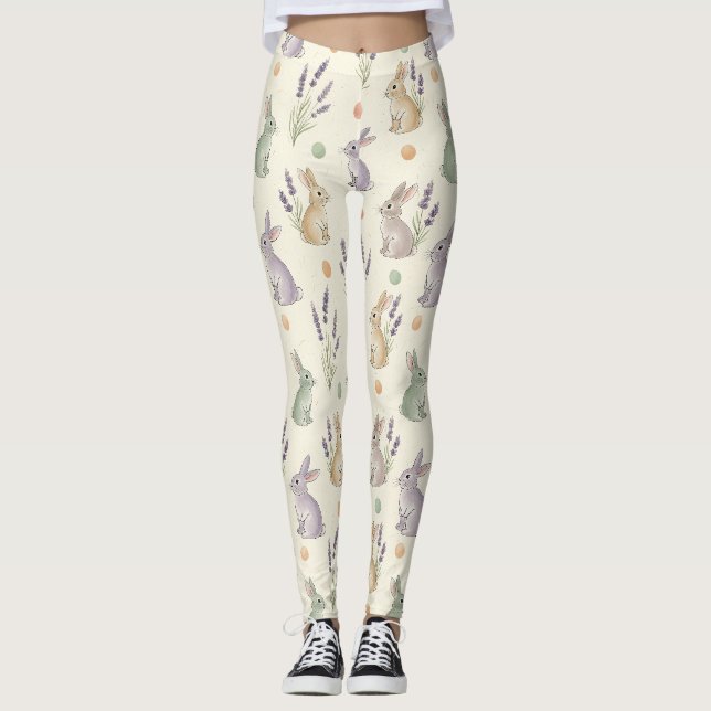 Leggings Patrón Mínimo de Pascua de Conejo Pastel de Primav (Anverso)