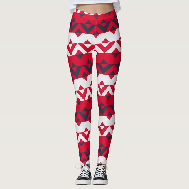 Leggings Patrón mínimo de triángulos azul rojo (Anverso)