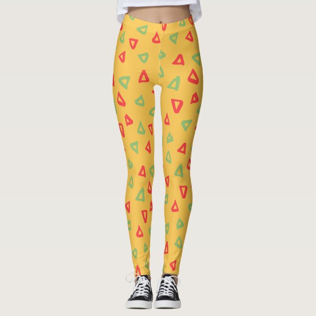 Leggings Patrón mínimo rojo amarillo Doodle (Anverso)
